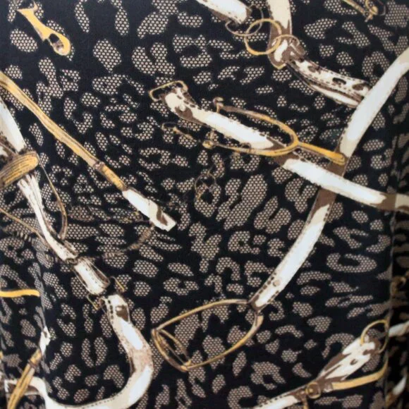 Rafaella Brown 100% Cotton Horse Stirrup Cheetah Print Blouse Large Petite - Picture 7 of 8